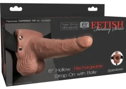 6" Hollow Rechargeable Strap-on with Balls natural