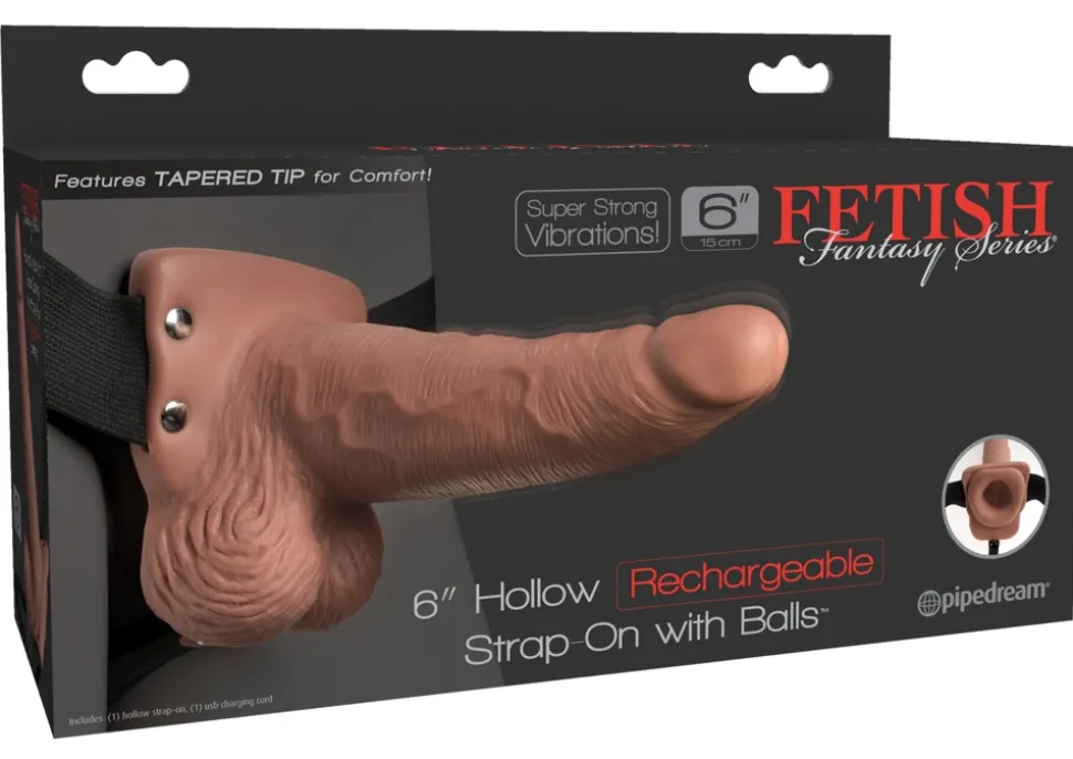 6" Hollow Rechargeable Strap-on with Balls natural