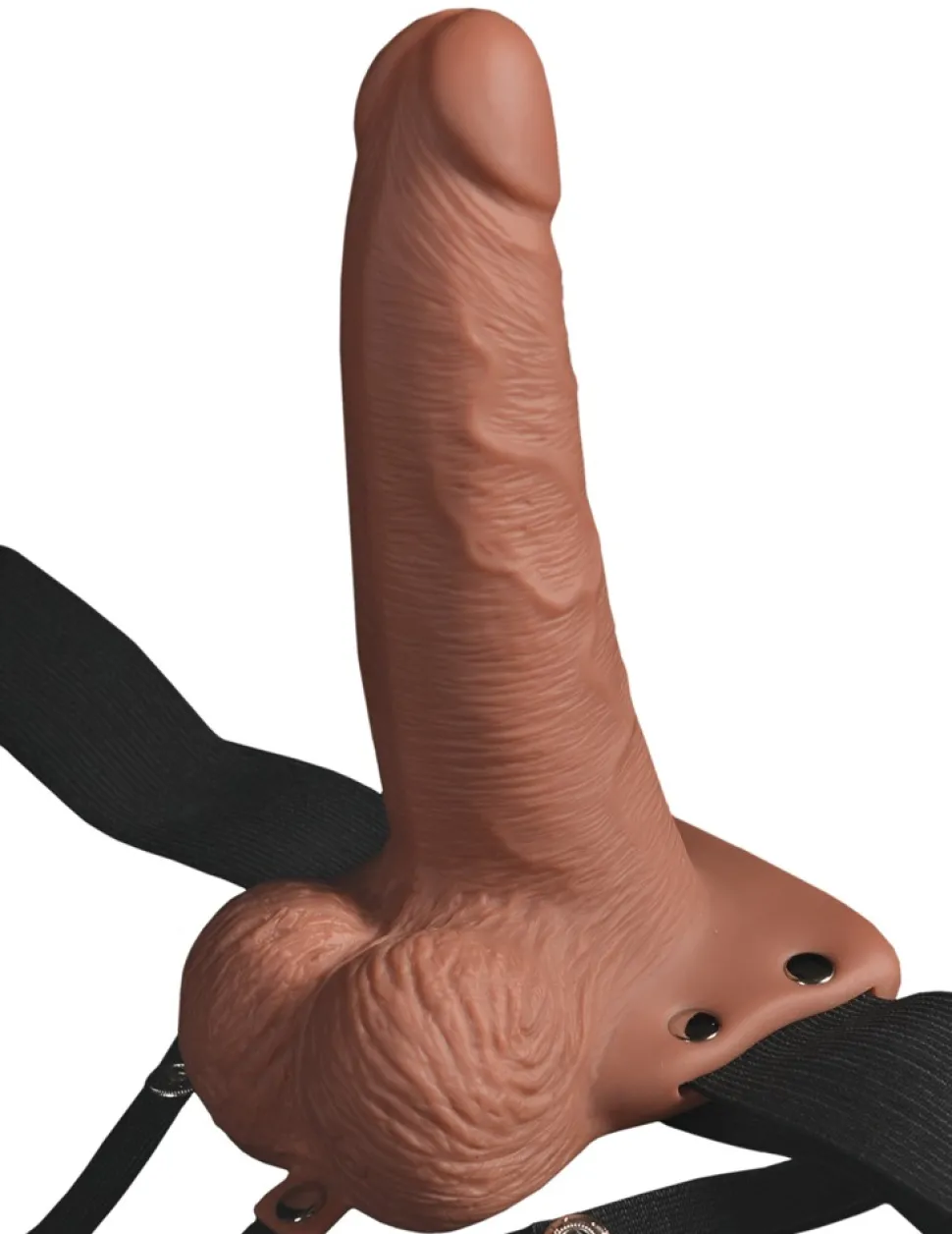 6" Hollow Rechargeable Strap-on with Balls natural