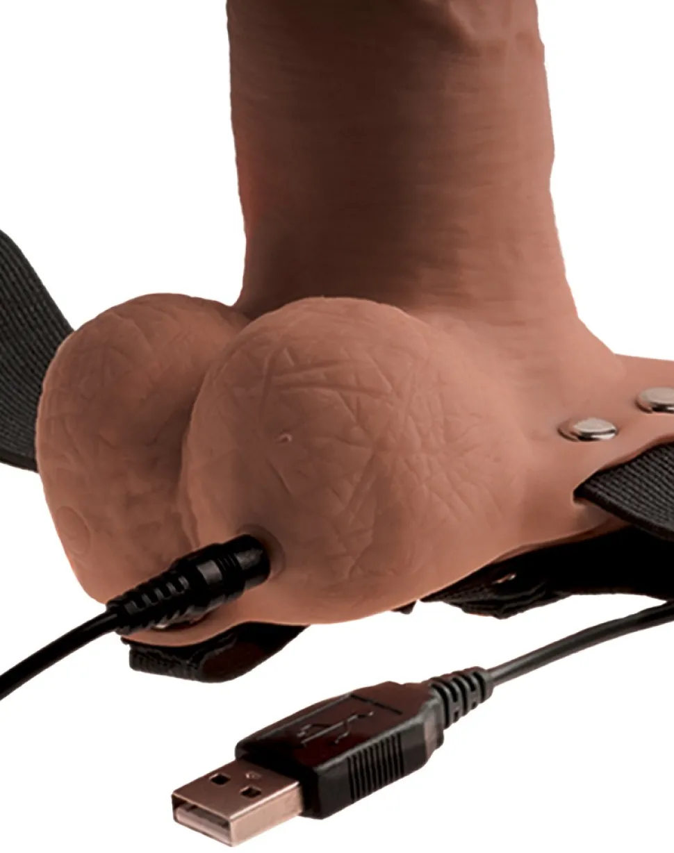 6" Hollow Rechargeable Strap-on with Balls natural