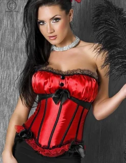Aufregende Satin-Corsage mit Schleifen & String schwarz/rot