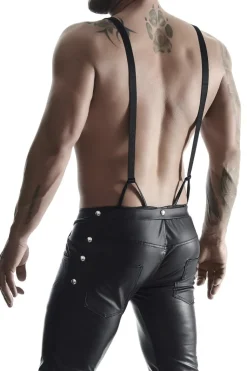 Bermuda Short mit Hosenträgern und seitlicher Beinschnürung und aufklapbarem Hinterteil schwarz