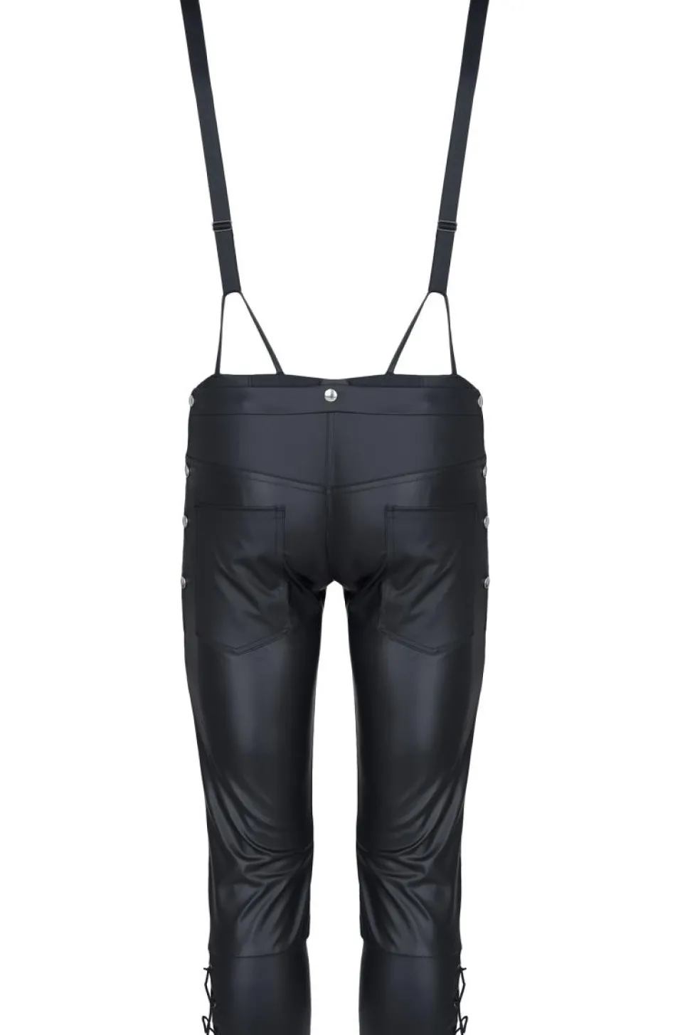 Bermuda Short mit Hosenträgern und seitlicher Beinschnürung und aufklapbarem Hinterteil schwarz