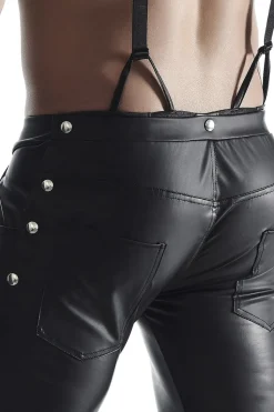 Bermuda Short mit Hosenträgern und seitlicher Beinschnürung und aufklapbarem Hinterteil schwarz