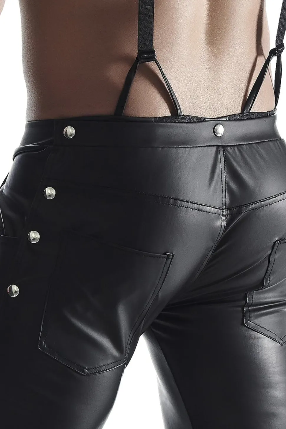 Bermuda Short mit Hosenträgern und seitlicher Beinschnürung und aufklapbarem Hinterteil schwarz