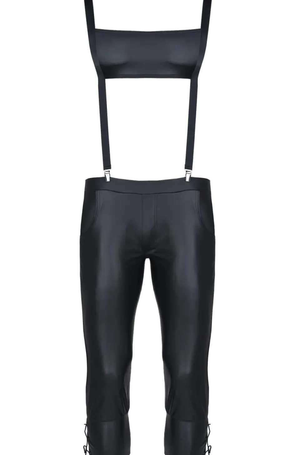 Bermuda Short mit Hosenträgern und seitlicher Beinschnürung und aufklapbarem Hinterteil schwarz