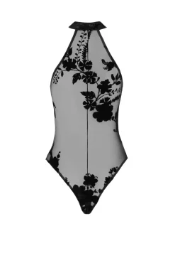 Body aus Netzmaterial mit Samtdruck