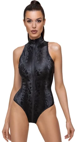 Body in Schlangenhaut-Optik mit Reißverschluss Clubwear Dessous