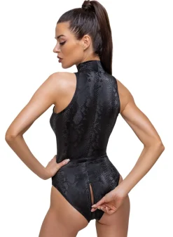Body in Schlangenhaut-Optik mit Reißverschluss Clubwear Dessous