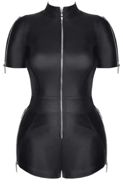 Body mit Reißverschluss aus weichem Kunstleder