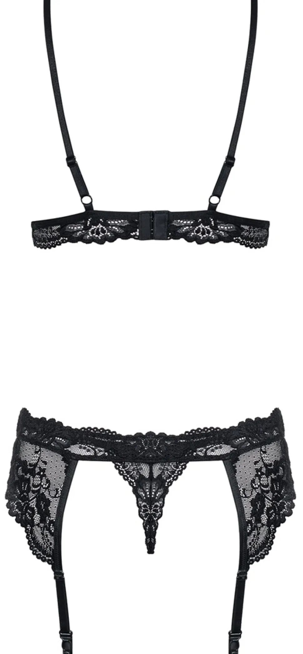 Chemise mit Spitze & String schwarz