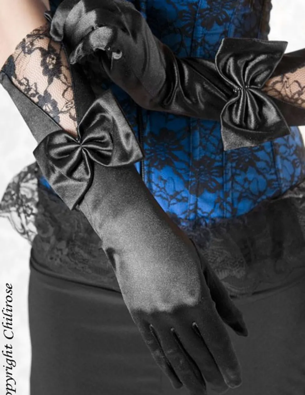 CR 3252 Schwarz Satin Gloves with Lace