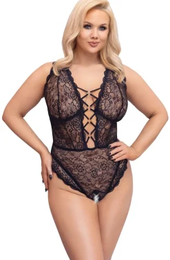 Curvy Spitzen-Body Plus Size Ouvert Schnürung