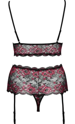 Dessous Set aus Blütenspitze schwarz-rot