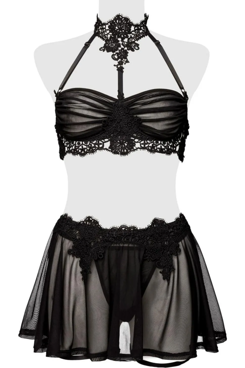 Dessous-Set aus Mesh und Häkelspitze