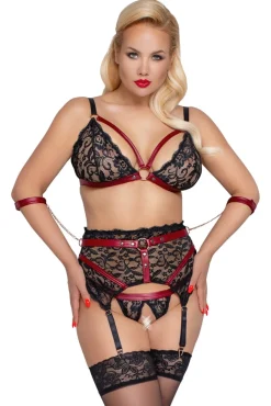 Dessous-Set Bondage BH Strapsgurt Armfesseln Slip