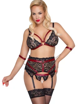 Dessous-Set Bondage BH Strapsgurt Armfesseln Slip