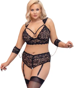 Dessous-Set Bondage Bustier Straps-Slip Armfesseln Ouvert