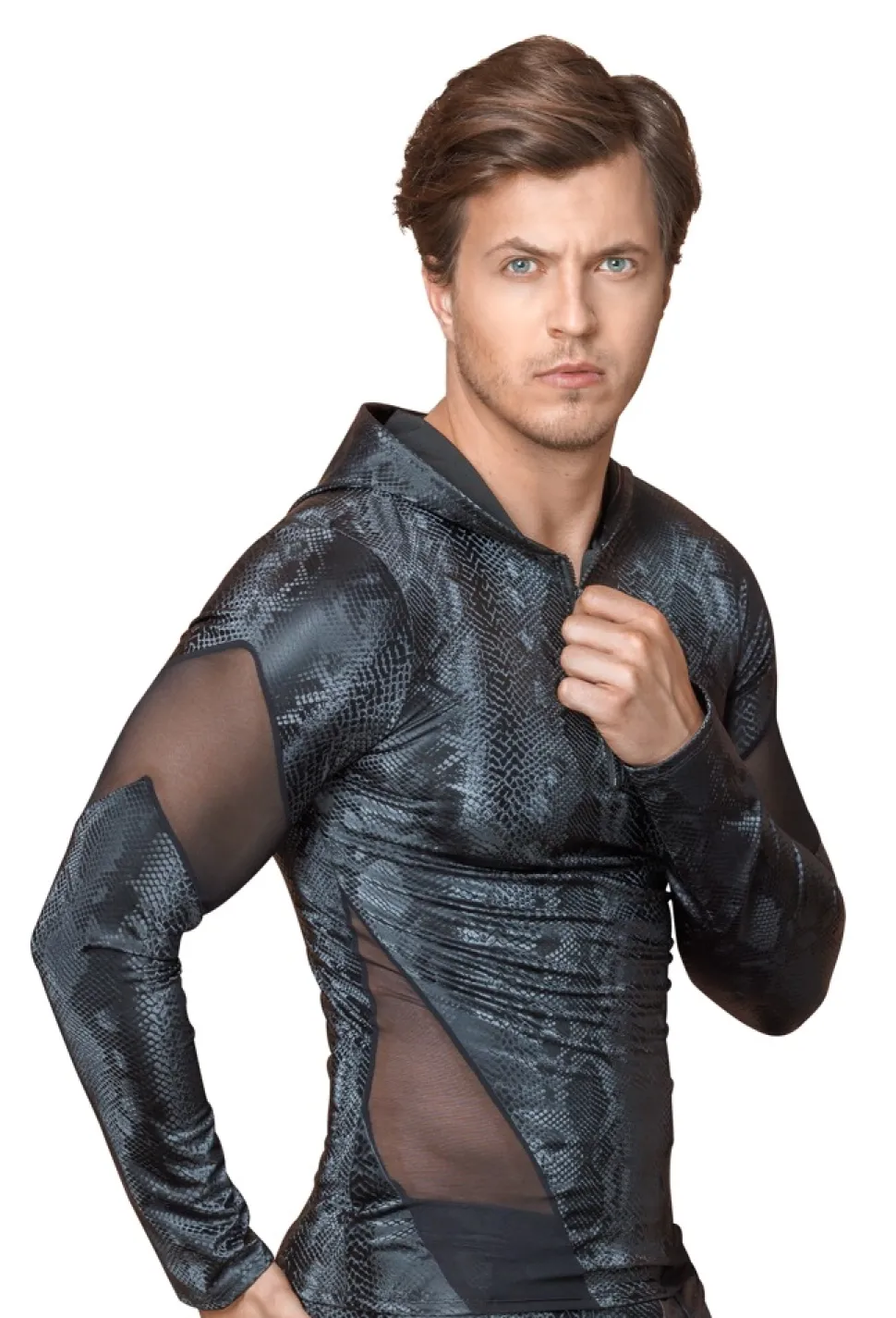 Elastisches Shirt mit Reißverschluss und Kapuze