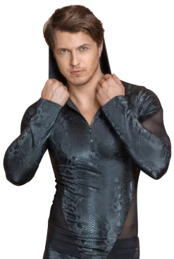 Elastisches Shirt mit Reißverschluss und Kapuze