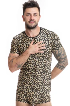 elegantes Herren T-Shirt im Leoparden-Look aus weichem, dehnbarem, blickdichtem Material