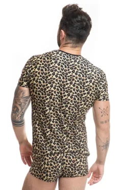 elegantes Herren T-Shirt im Leoparden-Look aus weichem, dehnbarem, blickdichtem Material