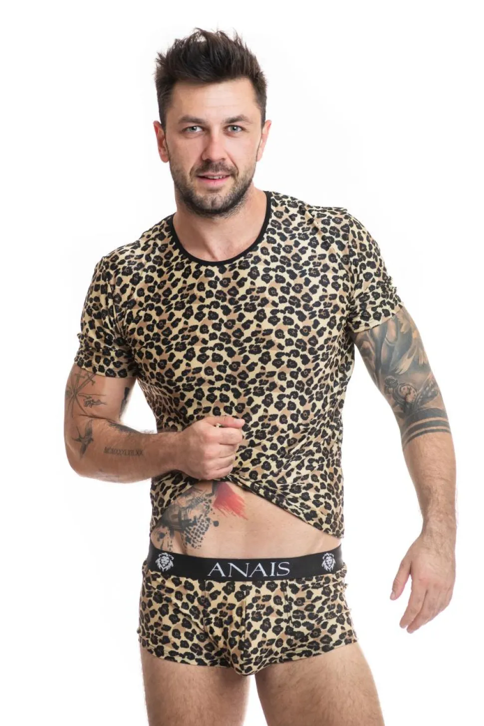 elegantes Herren T-Shirt im Leoparden-Look aus weichem, dehnbarem, blickdichtem Material