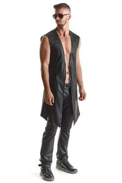 Halblanger Wetllook Herren Mantel schwarz