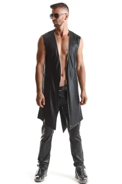 Halblanger Wetllook Herren Mantel schwarz