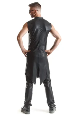 Halblanger Wetllook Herren Mantel schwarz