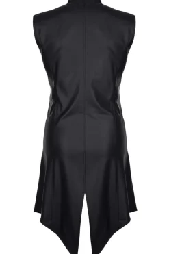 Halblanger Wetllook Herren Mantel schwarz