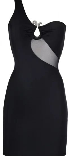 halboffenes Minikleid mit transparentem Bund V-9099 schwarz