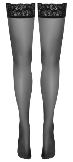 Halterlose Strümpfe mit Spitze in Schwarz