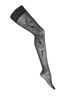 Halterlose Strümpfe mit Spitze in schwarz