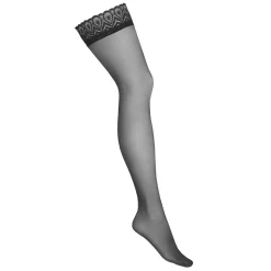 Halterlose Strümpfe mit Spitzenrand florales Muster