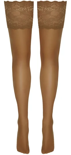 Halterlose Strümpfe Nude mit breiter Spitze