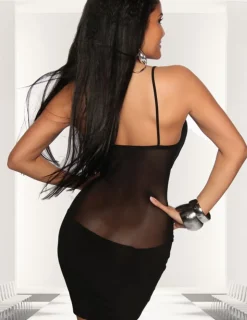 Hautenges Mini-Kleid mit transparenten Einsätzen in schwarz