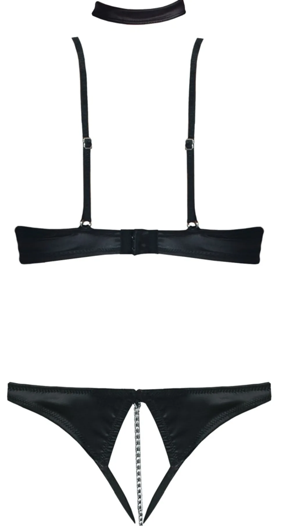 Hebe Set mit String ouvert und Kette schwarz