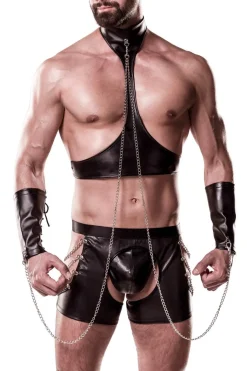 Herren Bondage-Set aus Wetlook-Stoff mit Ketten im aufregendem Desing