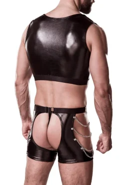 Herren Clubwear-Set aus hochwertigem Lederimitat mit Zierketten