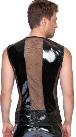 Herren Shirt aus Lack und Mesh mit Schnallen