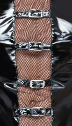 Herren Shirt aus Lack und Mesh mit Schnallen