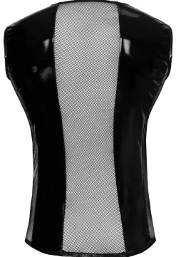 Herren Shirt aus Lack und Mesh mit Schnallen