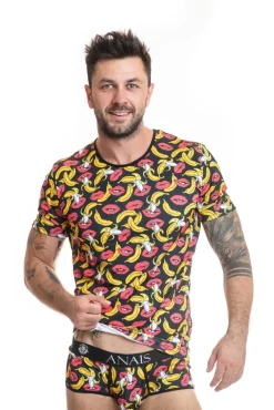 Herren Shirt mit bananen-Kussmund-Muster aus weichem Material