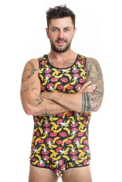 Herren Tank-Top mit Bannen-Kussmund Muster aus feiner, dehnbarer Mikrofaser