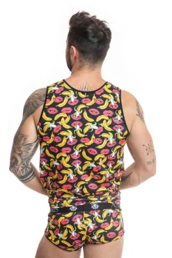 Herren Tank-Top mit Bannen-Kussmund Muster aus feiner, dehnbarer Mikrofaser