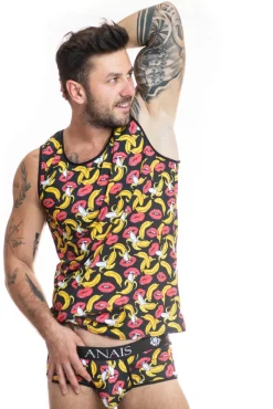 Herren Tank-Top mit Bannen-Kussmund Muster aus feiner, dehnbarer Mikrofaser