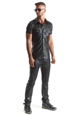 Herren Wetlook Hemd Stehkragen Druckknöpfen