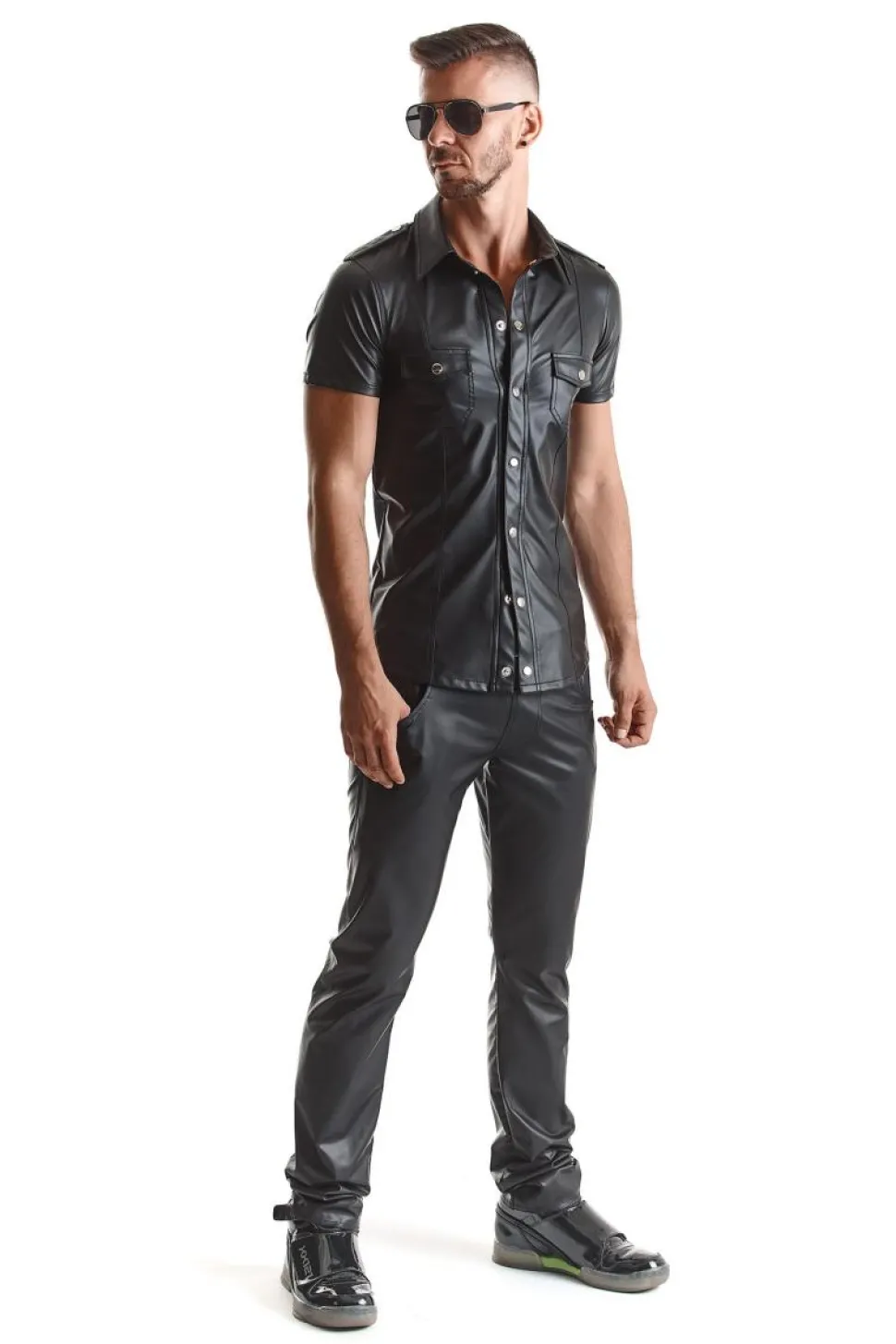 Herren Wetlook Hemd Stehkragen Druckknöpfen