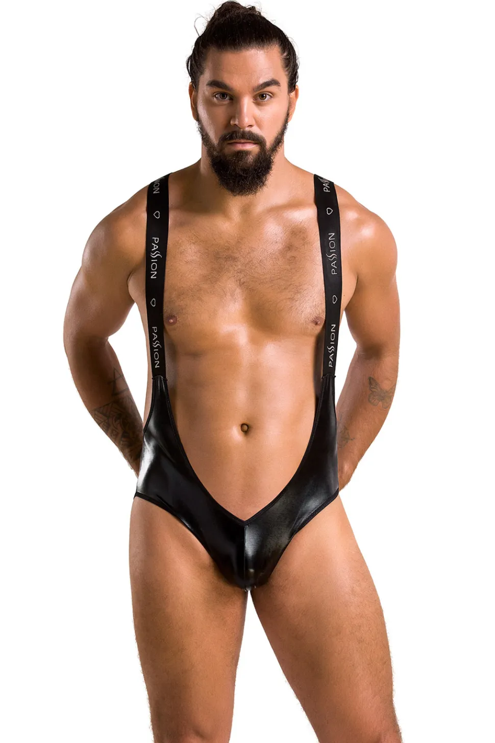 Herren Wetlook Jock-Body pofrei und mit Riemen